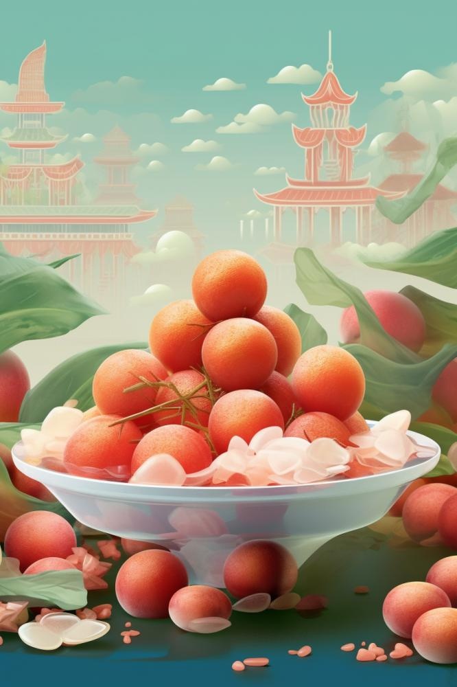 国潮花朵水果插画背景(896x1344)