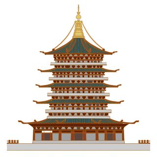 复古中国风国潮古建筑插画手绘高楼古塔PSD素材亭子png免抠图