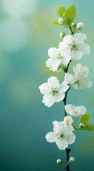 春天清新白色花朵枝叶，春分立春摄影图