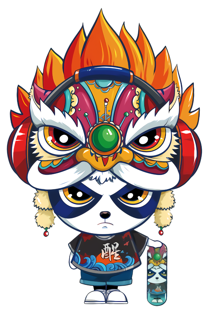 国潮醒狮中国风AI矢量卫衣T恤烫画印花手机壳图案PNG高清免抠素材