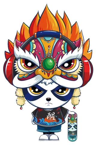 国潮醒狮中国风AI矢量卫衣T恤烫画印花手机壳图案PNG高清免抠素材