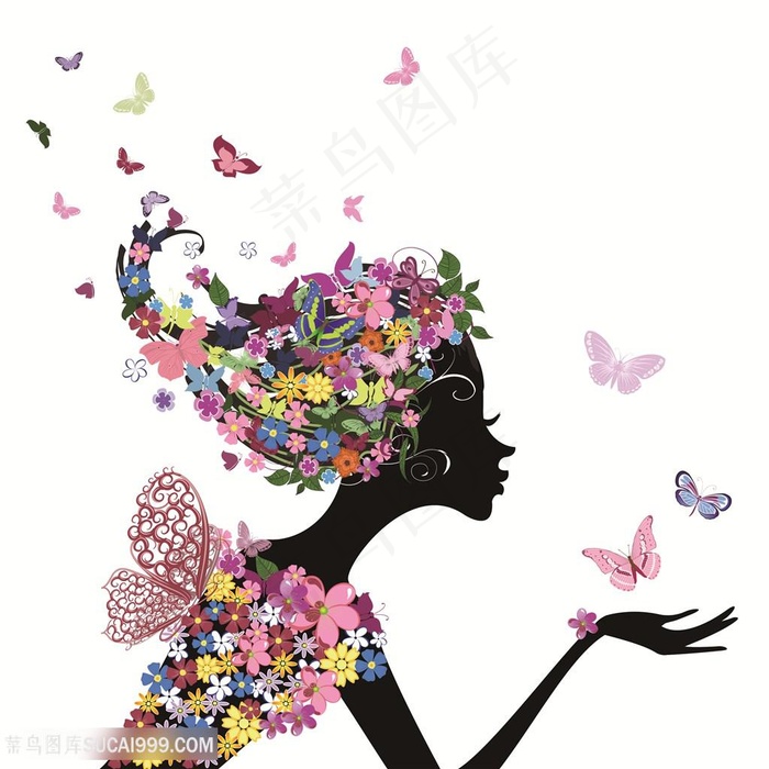 花蝴蝶唯美美女艺术挂画