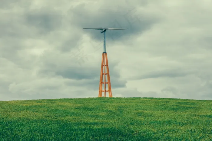 旷野草地电力风车图