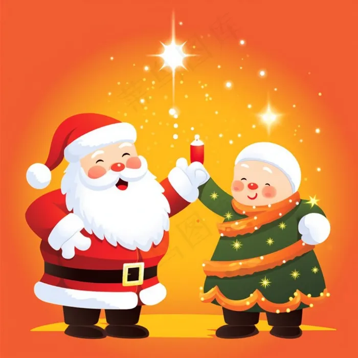 圣诞老人圣诞树节日卡通插画背景(1024x1024)