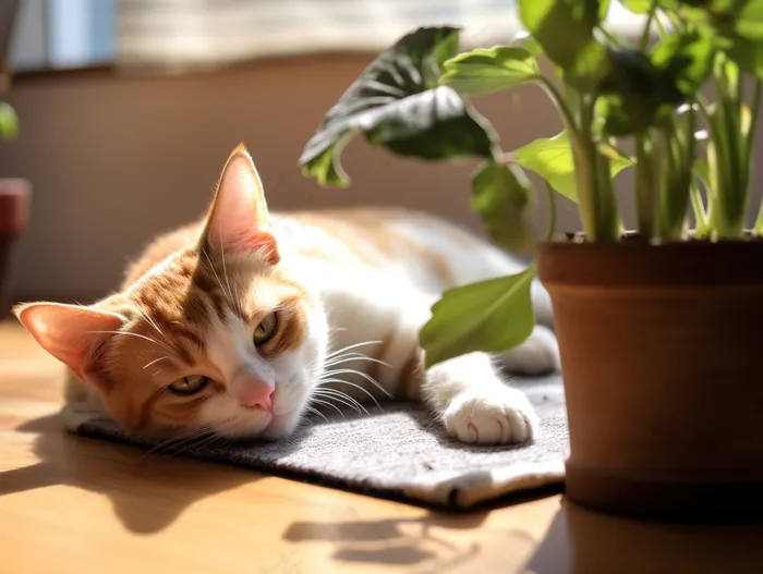猫地板上趴着睡觉的猫咪田园猫摄影图(3696x2784)