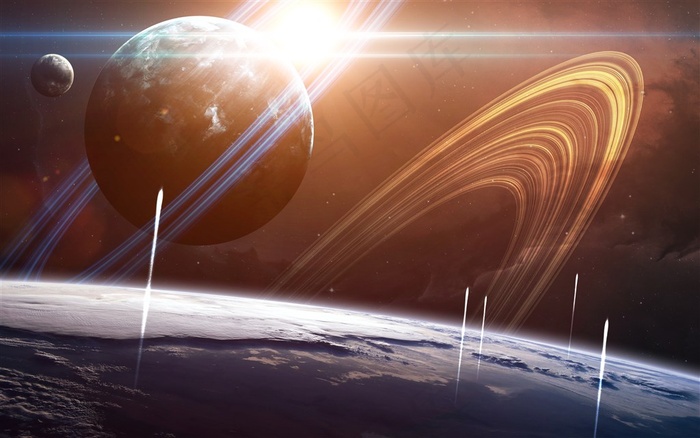 漂亮的星球和小行星带