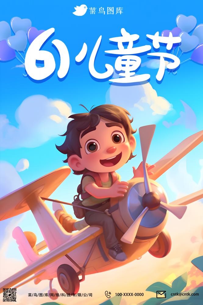 儿童节蓝色人物男孩海报(2000x3000)psd模版下载