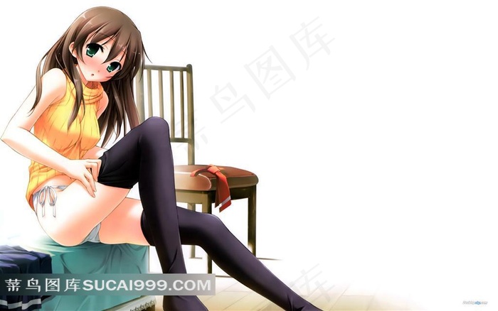 坐在床边的性感美少女插画