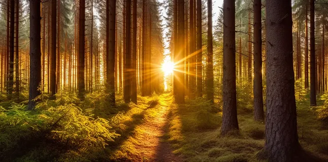 阳光透过森林里的间隙露出来的光晕光影摄影图