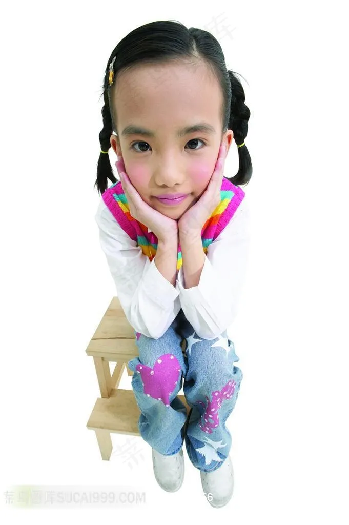 坐在凳子上的女孩素材