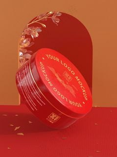 国潮风中式文创圆形盒子智能样机