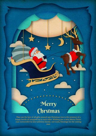 创意剪纸风圣诞节圣诞树圣诞老人麋鹿雪花3D立体海报