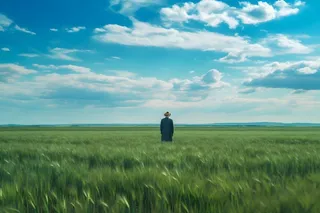 蓝天白云小麦人物背景