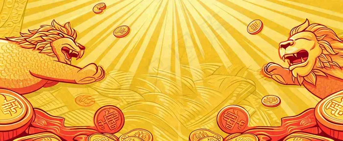 红黄渐变放射形状，金黄背景(1712x704)