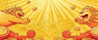 红黄渐变放射形状，金黄背景