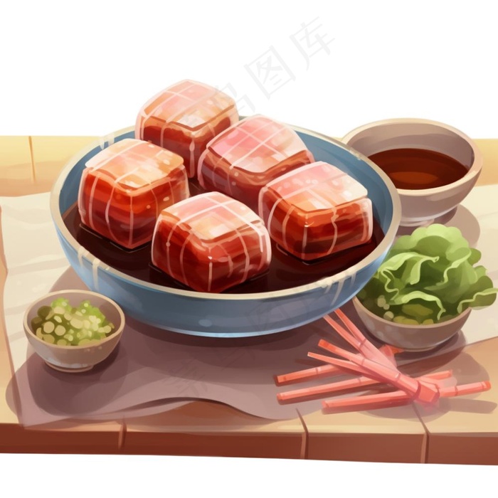 五花肉红烧肉美食插画免抠(1024x1024)