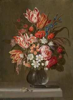 郁金香花瓶花卉静物油画图片