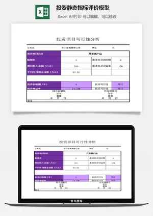 投资静态指标评价模型excel模板预览图