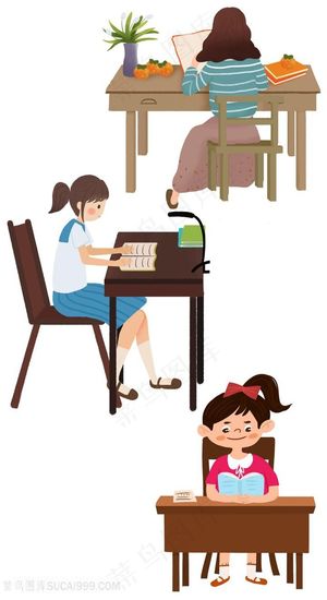 开学季卡通可爱小女孩读书看书学习图片开学季