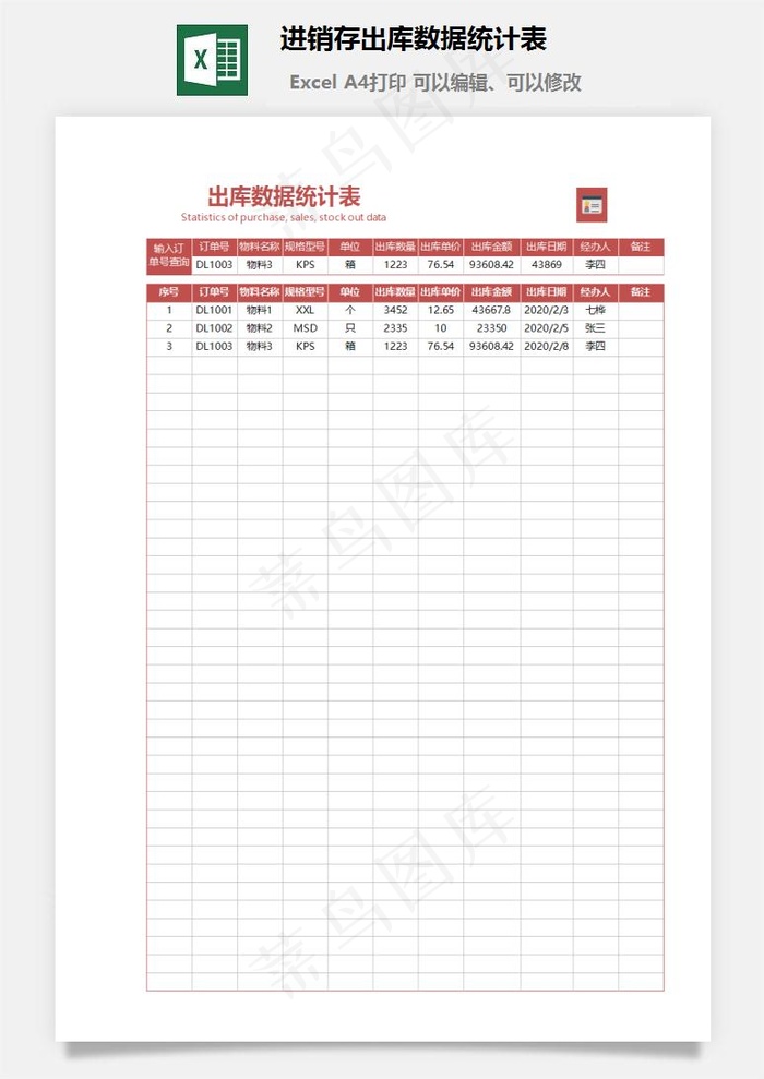 进销存出库数据统计表