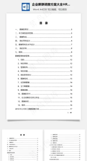 企业薪酬调整方案大全HR学习Word文档