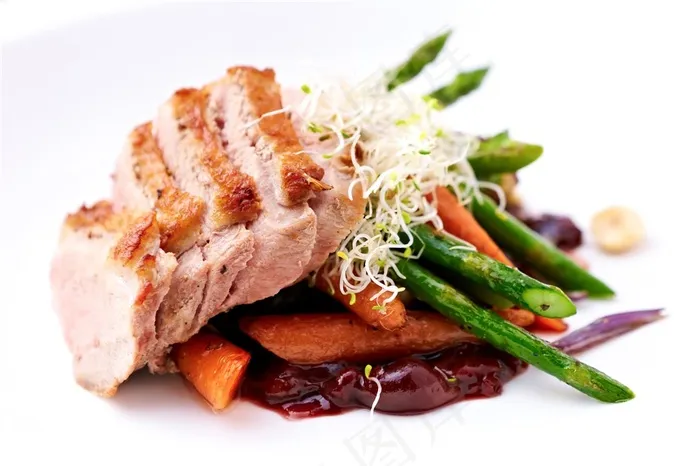 美味的烤牛排西餐图