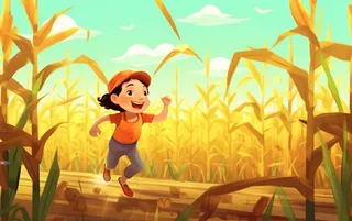 秋季丰收儿童农田小麦玉米插画背景