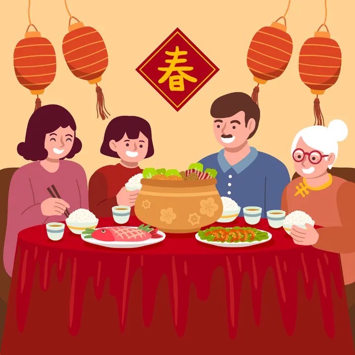 新年虎年中国风人物插画ai矢量模版下载