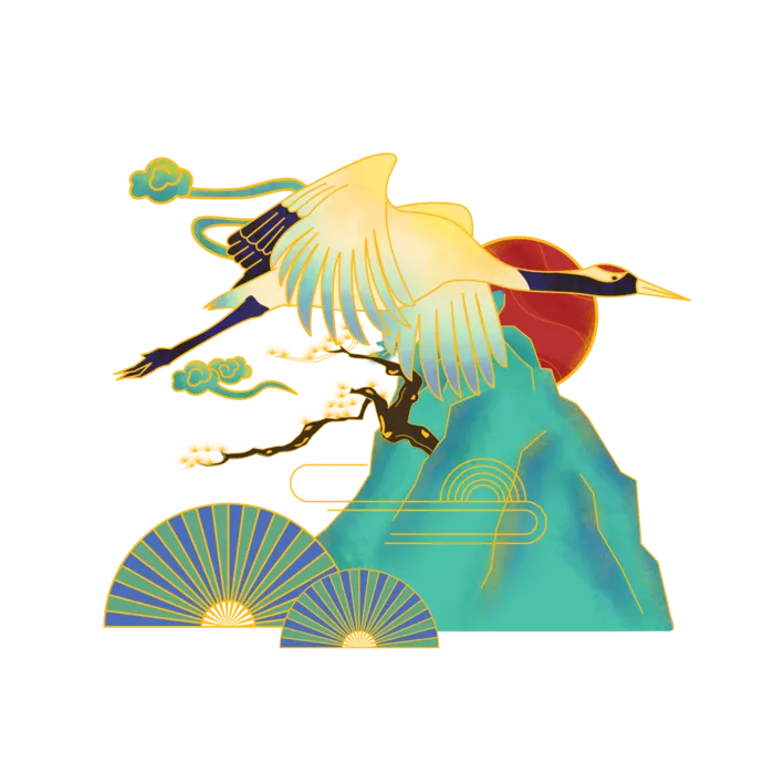国潮仙鹤插画免扣素材设计素材
