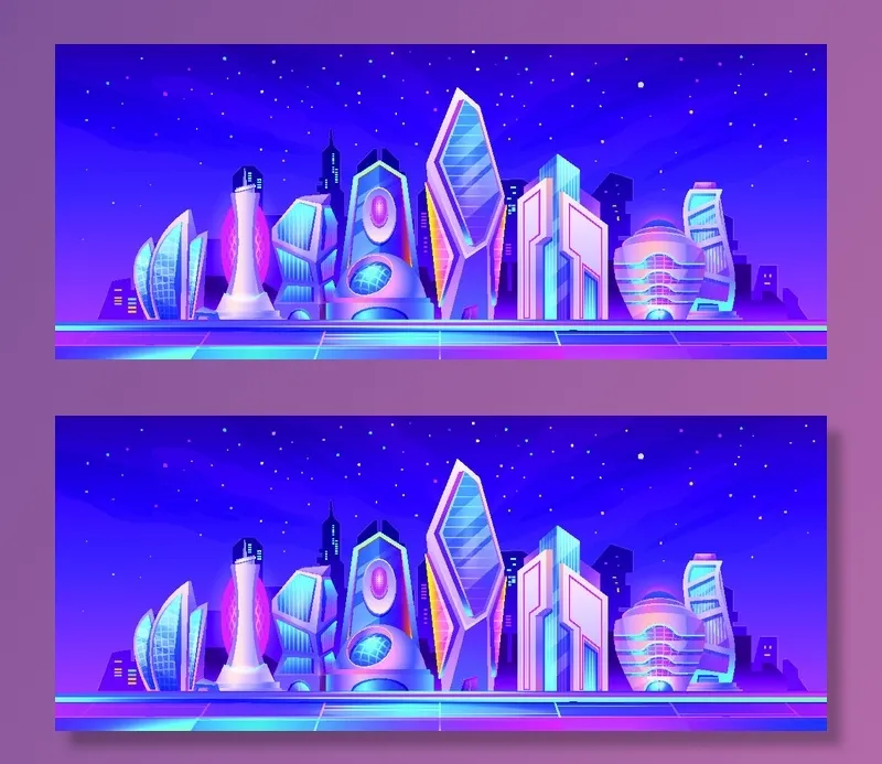 时尚潮流赛博朋克元宇宙虚拟城市夜景Banner海报背景AI矢量图素材eps,ai矢量模版下载
