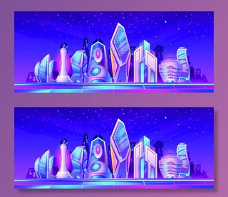 时尚潮流赛博朋克元宇宙虚拟城市夜景Banner海报背景AI矢量图素材