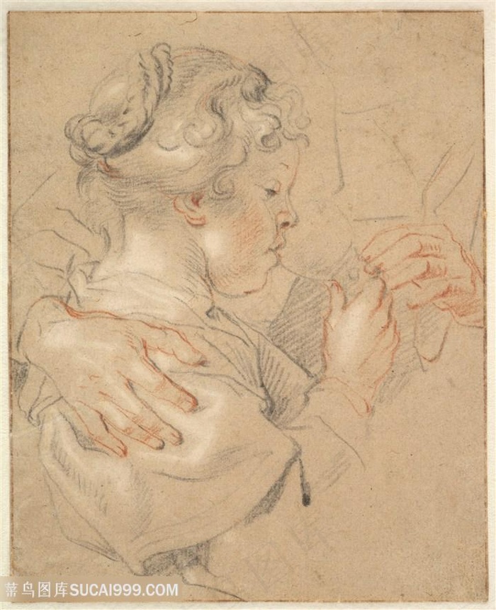 乔登斯手绘喝水女孩装饰画