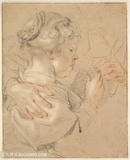 乔登斯手绘喝水女孩装饰画