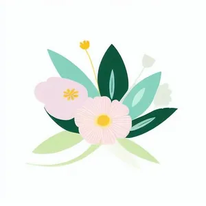 一丛花朵有绿叶手绘卡通png免抠