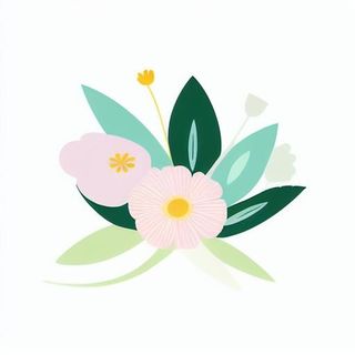 一丛花朵有绿叶手绘卡通png免抠