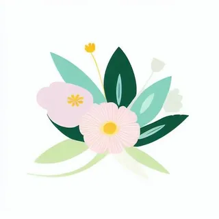 一丛花朵有绿叶手绘卡通png免抠