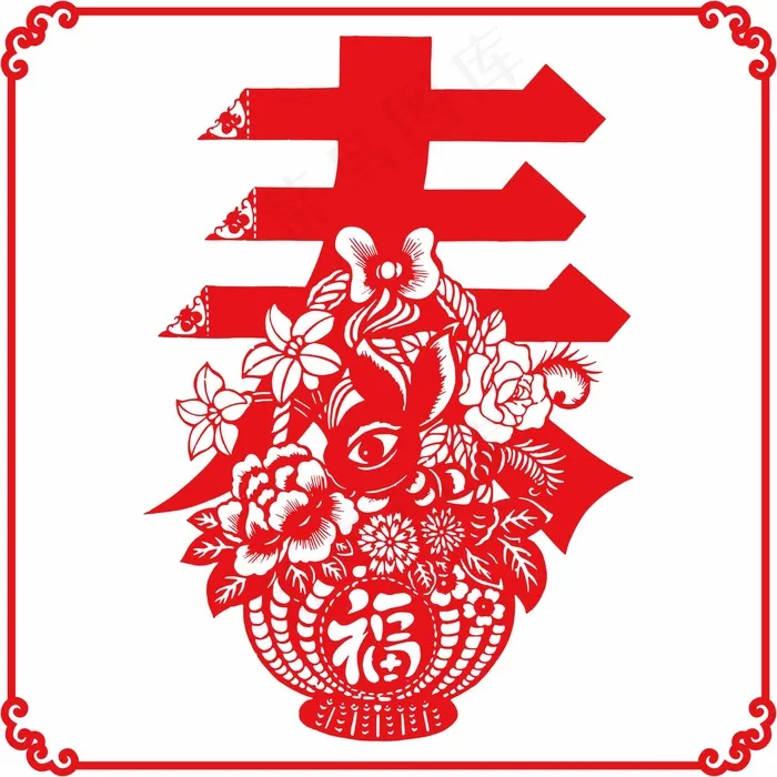 春节剪纸 剪纸风元素ai矢量模版下载