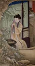 雍正十二坐在床头观梅美人图绘画图片