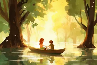 创意可爱树林小船背景