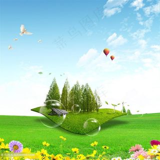 绿色清新环保草地鲜花背景