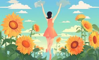 向日葵太阳花从女孩背景