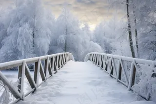 冬季雪景木桥雾凇摄影图