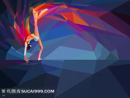 体操健将数码三角图形色块拼图设计素材