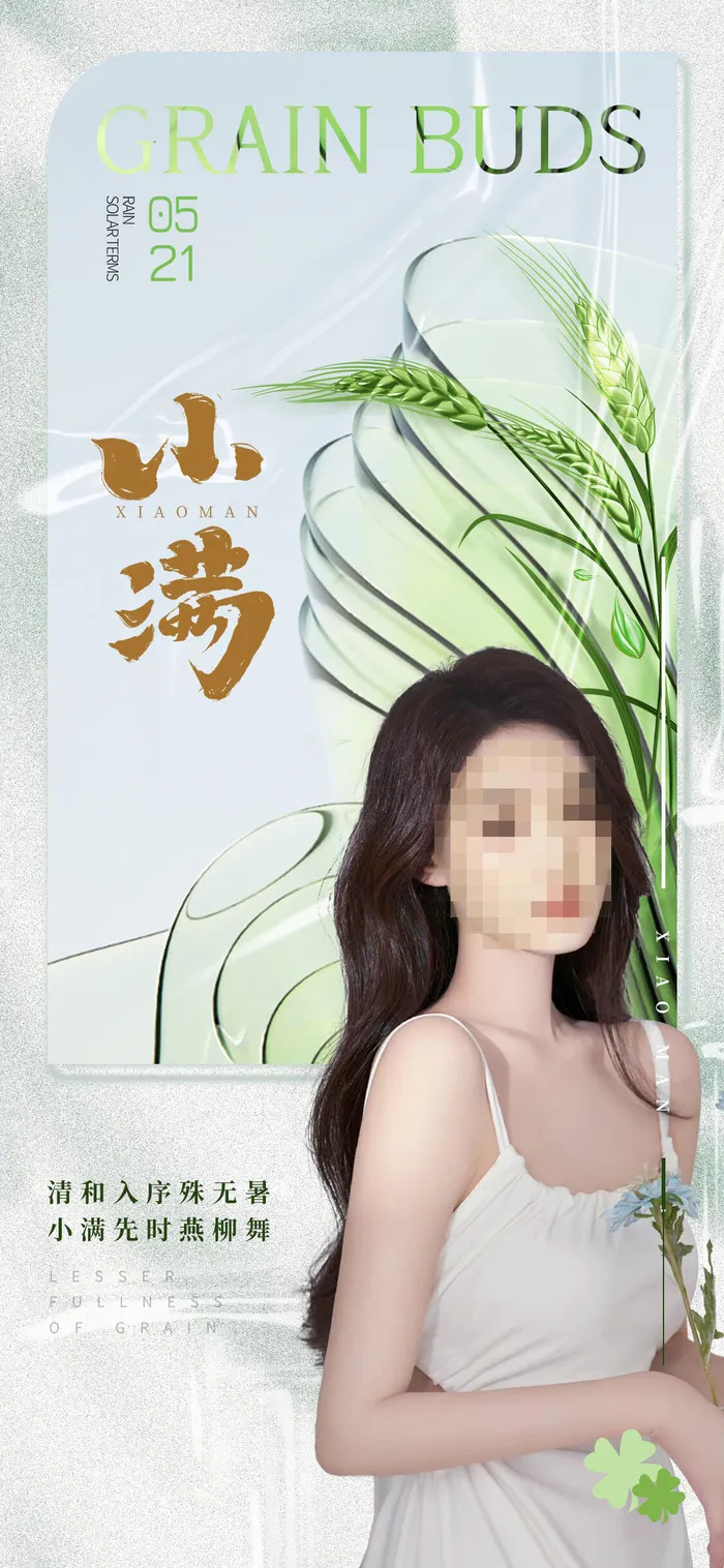 绿色中国风小满24节气海报
