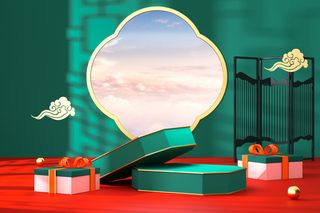 中国风古典背景红色绿色喜庆新年主图背景