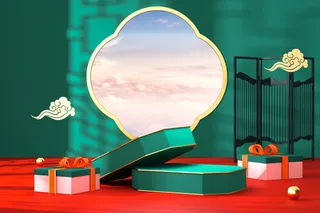 中国风古典背景红色绿色喜庆新年主图背景