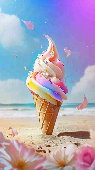 夏天沙滩海边雪糕清爽美食冰淇淋，夏至小暑大暑