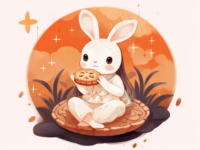 月饼小白兔玩耍插画水彩画背景(1232x928)