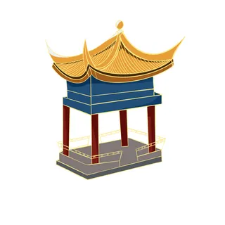 复古中国风国潮古建筑插画手绘高楼古塔PSD素材亭子png免抠图