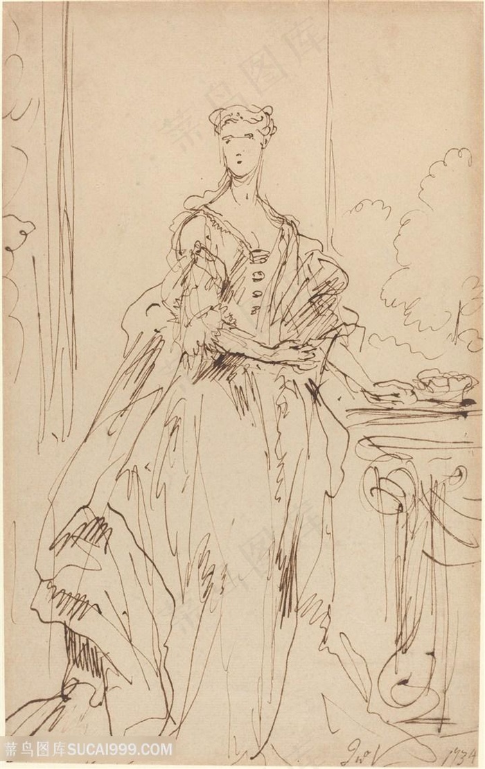 简约线描女士装饰画挂画手绘插画